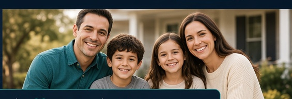Happy Arizona family in front of their home